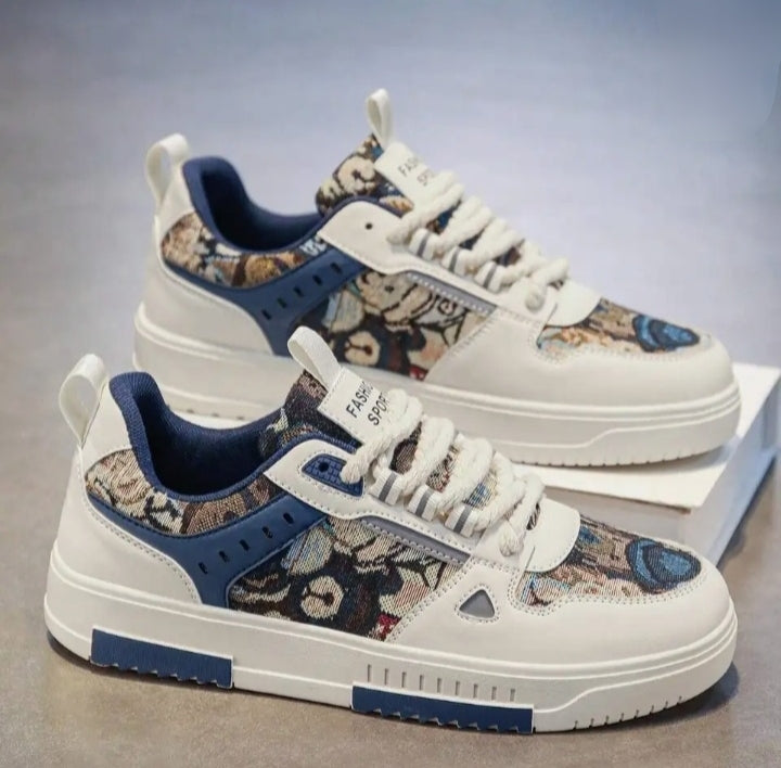 ATLEST Mosaic Edge Sneakers – White/Navy