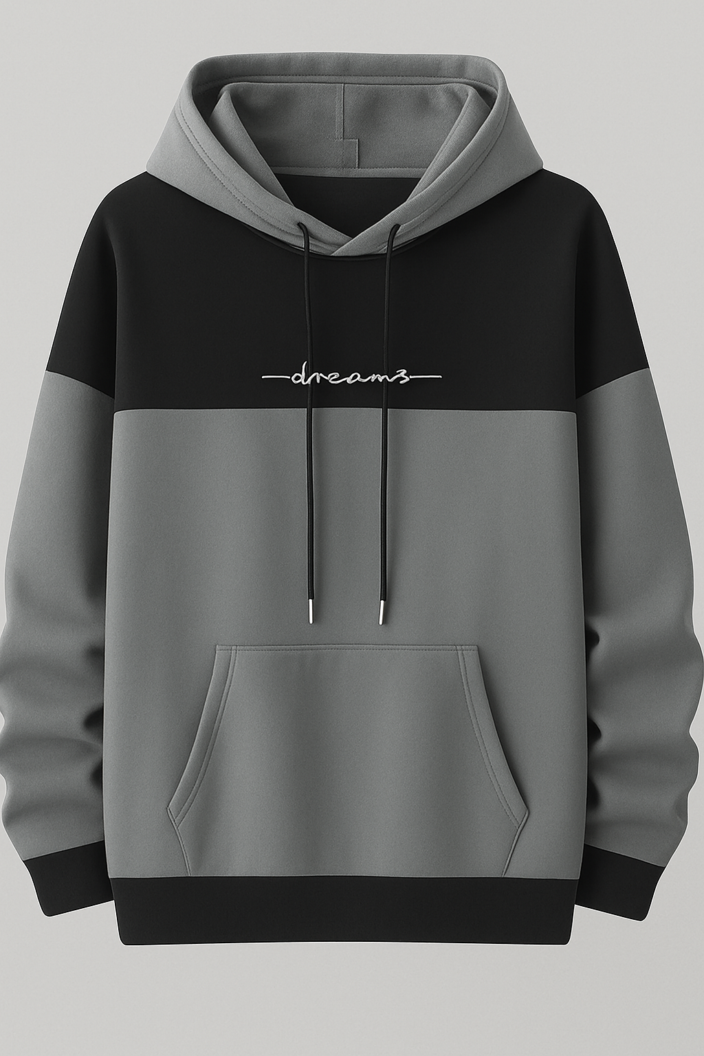 Dreams Minimalist Hoodie – Dual-Tone Black & Charcoal by ATLEST