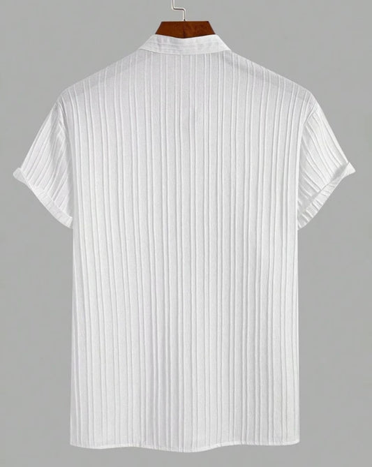 ATLEST Textured Mandarin Collar Half Sleeve Shirt – Off White