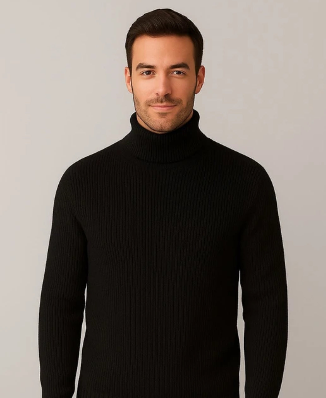 Classic Black Ribbed Turtleneck Sweater
