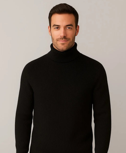 Classic Black Ribbed Turtleneck Sweater