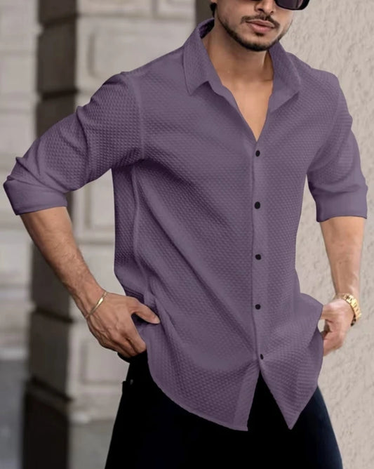 Mens Regular Fit Solid Casual Shirt by ATLEST