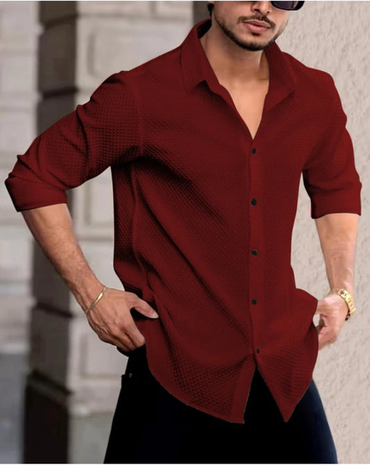 Men Regular Fit Solid Casual Shirts by ATLEST