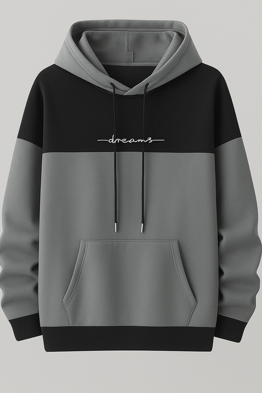 Dreams Minimalist Hoodie – Dual-Tone Black & Charcoal by ATLEST
