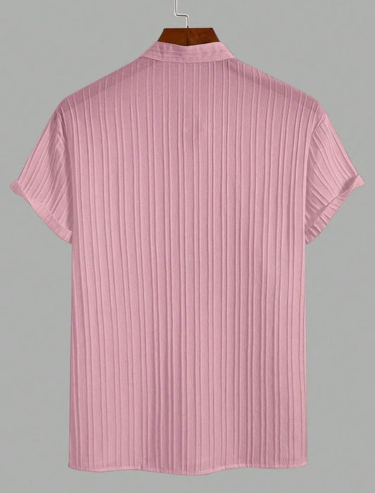 ATLEST Textured Mandarin Collar Half Sleeve Shirt – Rose Mauve