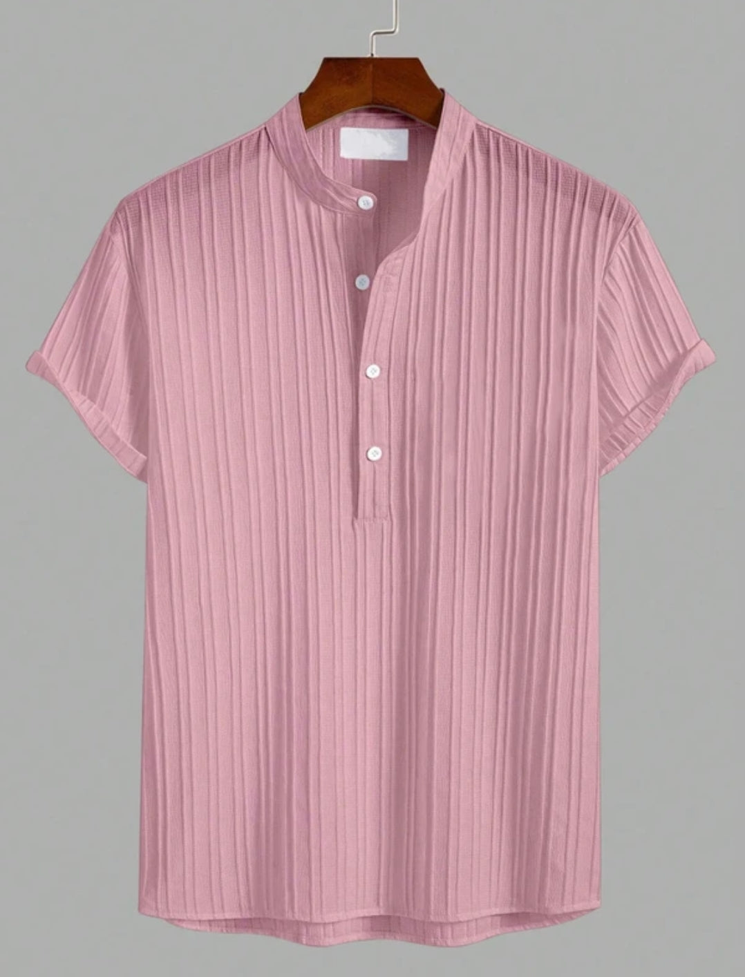 ATLEST Textured Mandarin Collar Half Sleeve Shirt – Rose Mauve