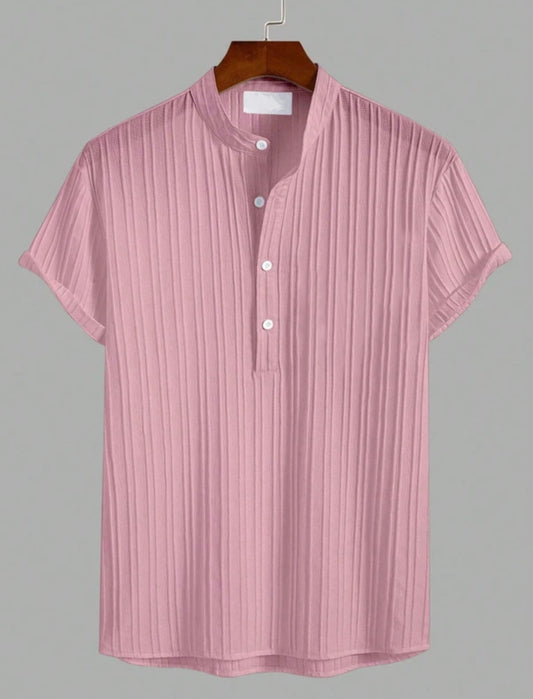 ATLEST Textured Mandarin Collar Half Sleeve Shirt – Rose Mauve