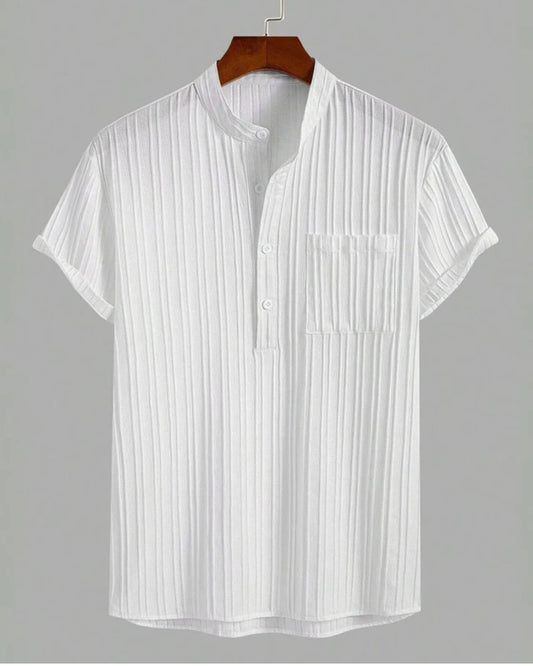 ATLEST Textured Mandarin Collar Half Sleeve Shirt – Off White