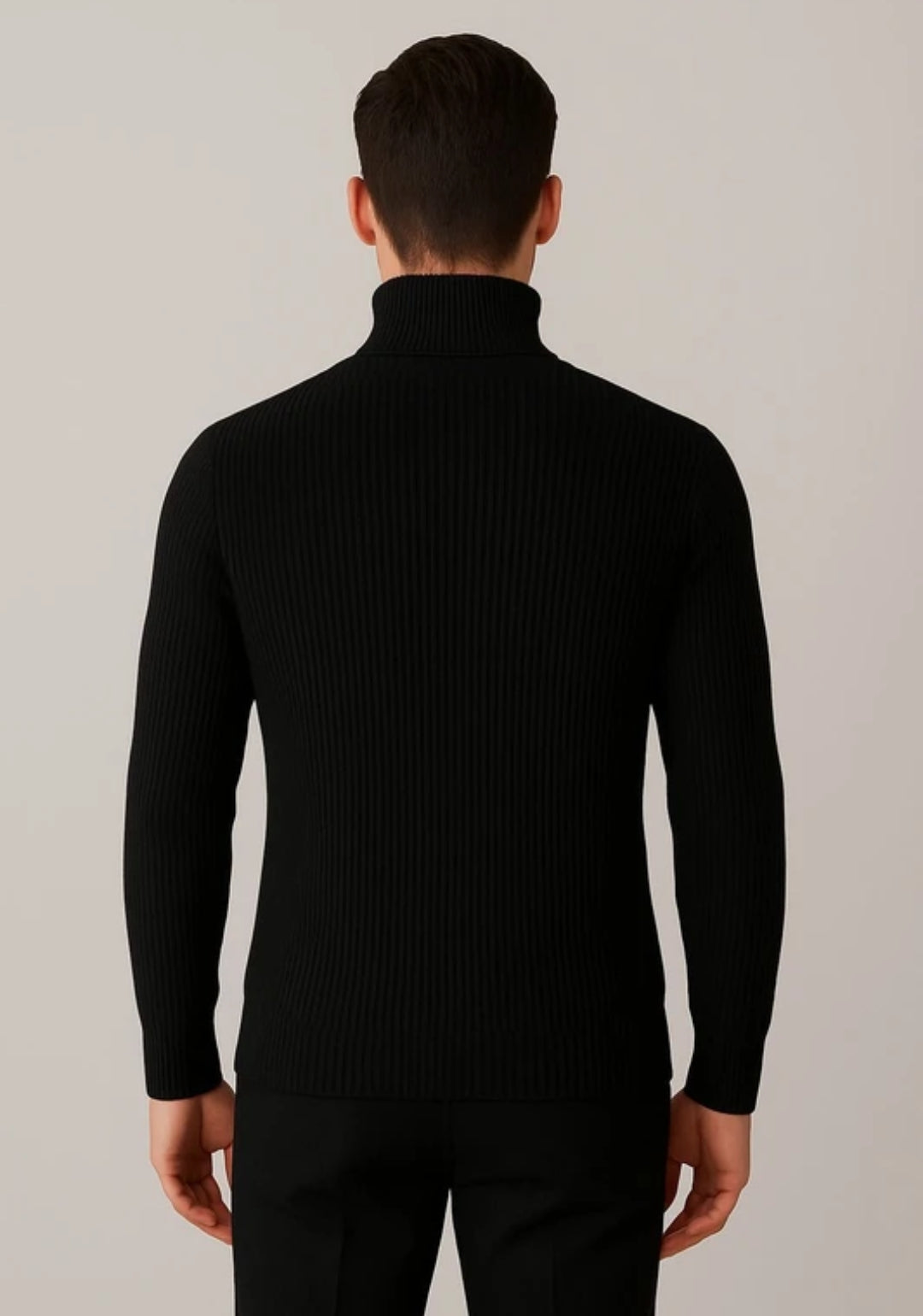 Classic Black Ribbed Turtleneck Sweater